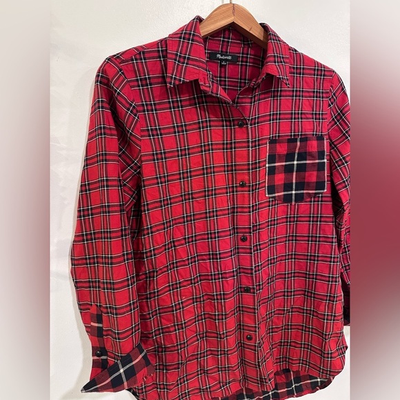 Madewell Classic Ex-Boyfriend Shirt Plaid Patchwork Red Flannel Women Size Small - Picture 4 of 6
